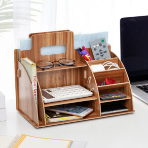 Wood-Tone Desktop Organizer Shelf