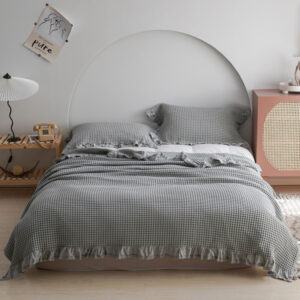 Waffle Cotton Throw — Grey, 100 × 150 cm