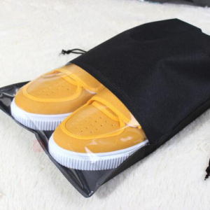Drawstring Travel Shoe Bag — Black, Large