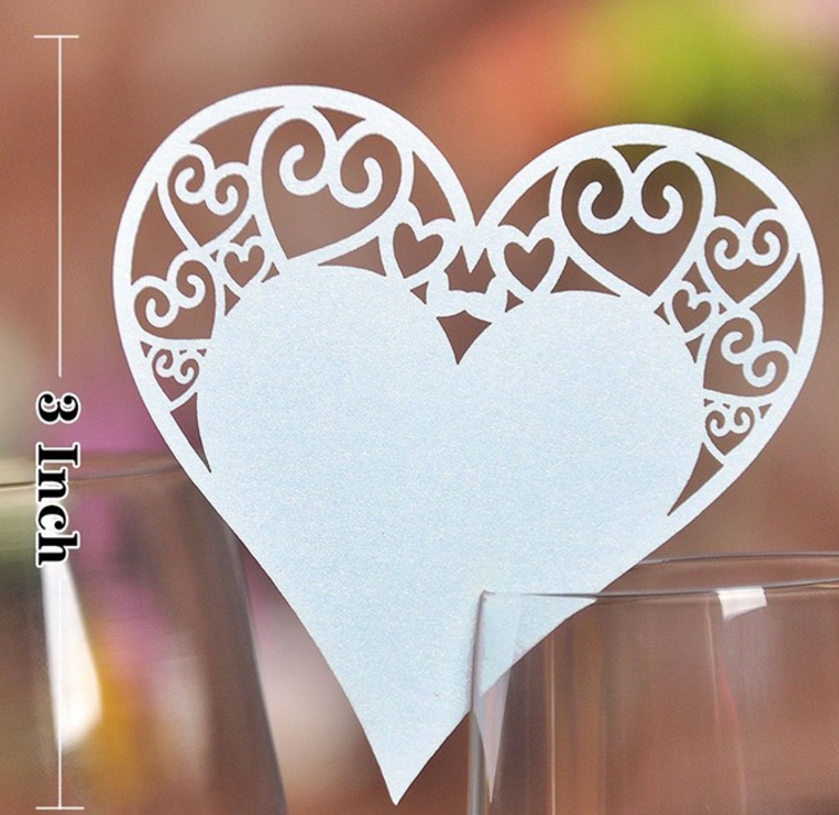 Heart-Shaped Paper Place Cards — White, 50-Pack