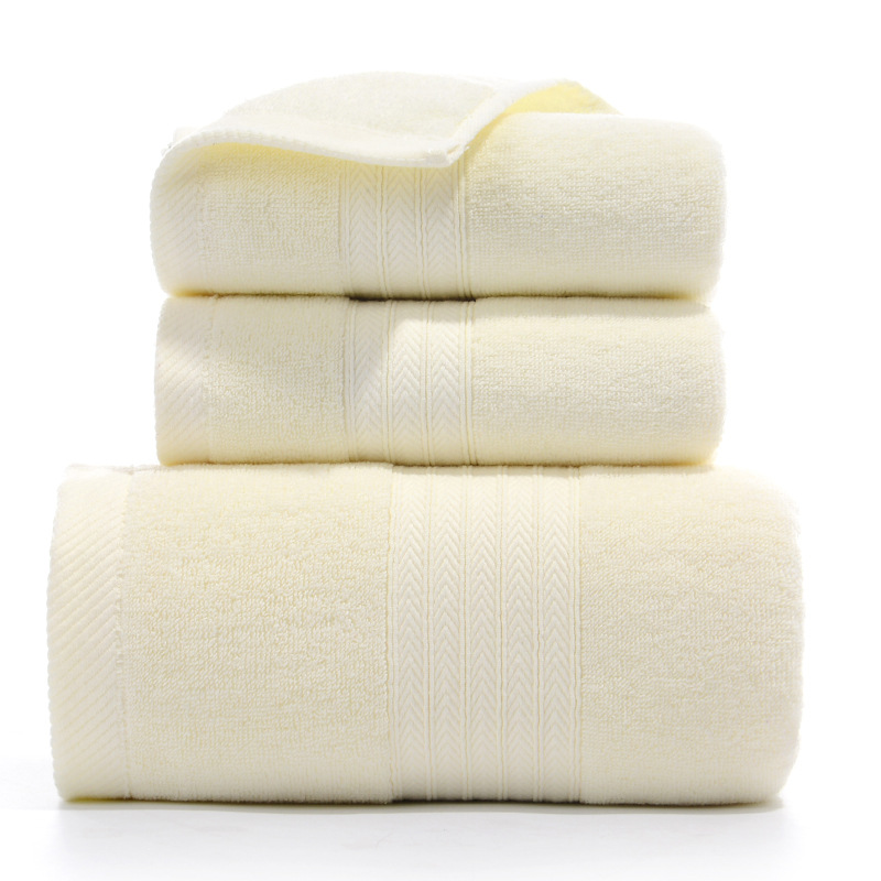 Cotton Bath & Hand Towel Set — Beige, 3 Pieces
