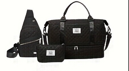 Travel Duffel, Sling Bag & Pouch — Black 3-Piece Set