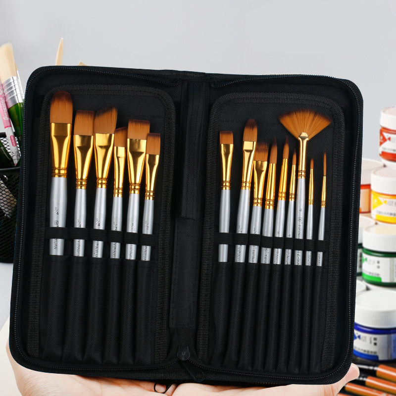 Artist Paint Brushes with Case — Set of 15