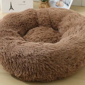 Round Plush Pet Bed — Light Coffee, 50 cm